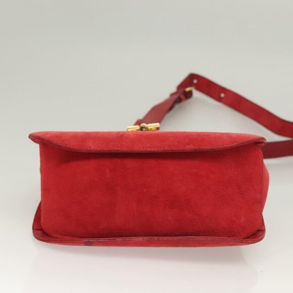 Salvatore Ferragamo Gancini Shoulder Bag Suede Red Gold Auth - Picture 12 of 16